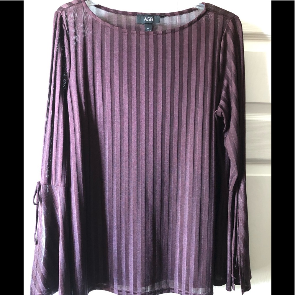 AGB Long sleeve semi-sheer top w/ bell sleeves
